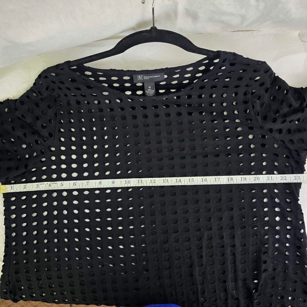 INC Macys Black Open Knot Eyelet Short Sleeve Shirt Cover Up So Soft Size 1X EUC - Picture 6 of 11
